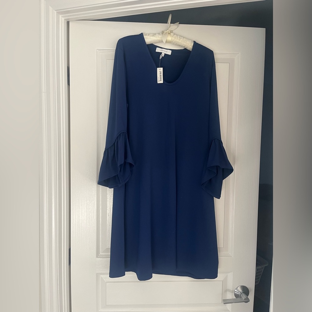 Lark & Ro Navy Ruffle-Sleeve Dress